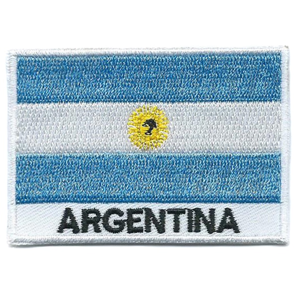 Embroidered iron on national flag of Argentina with name text.
