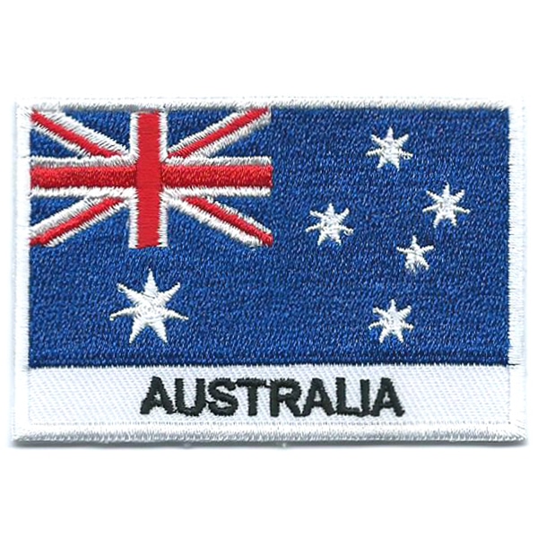 Embroidered iron on national flag of Australia with name text.