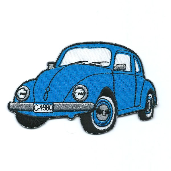 Classic blue embroidered beetle car patch.