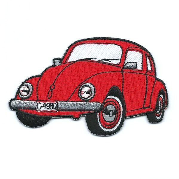 Classic red embroidered beetle car patch.