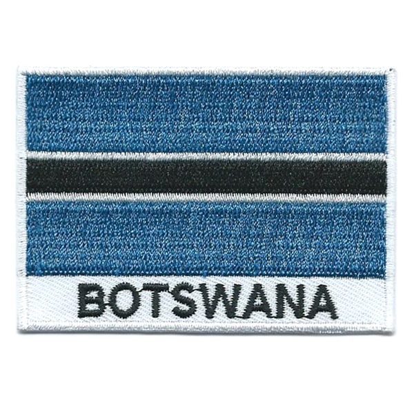 Embroidered iron on national flag of Botswana with name text.