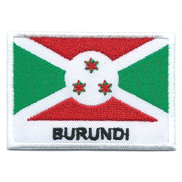 Embroidered iron on national flag of Burundi with name text.