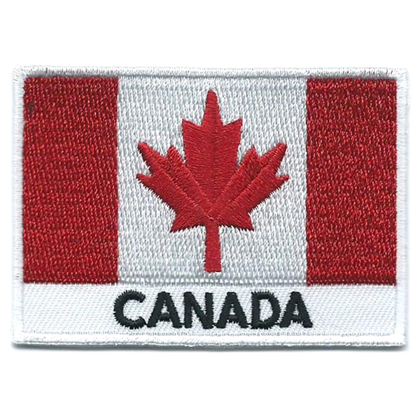 Embroidered iron on national flag of Canada with name text.