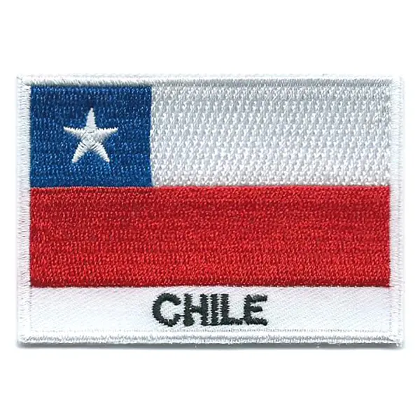 Embroidered iron on national flag of Chile with name text.