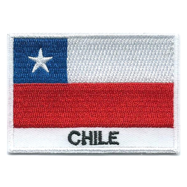 Embroidered iron on national flag of Chile with name text.