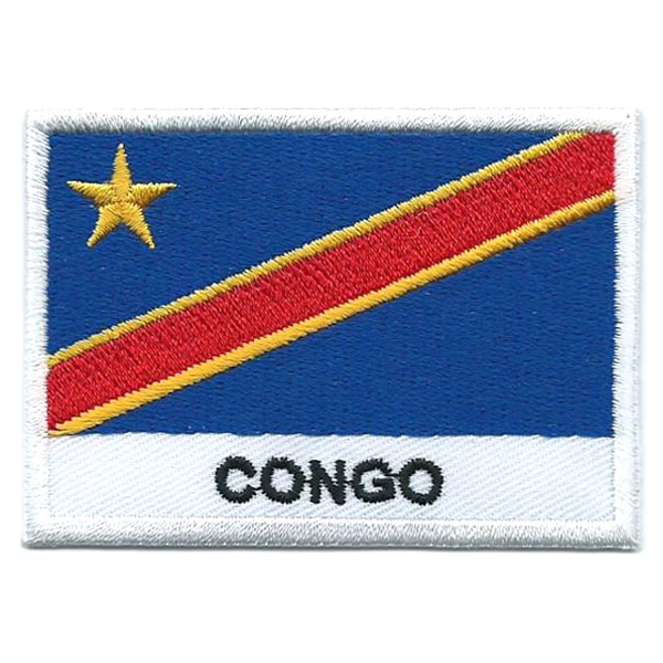 Embroidered iron on national flag of the Democratic Republic of Congo with name text.