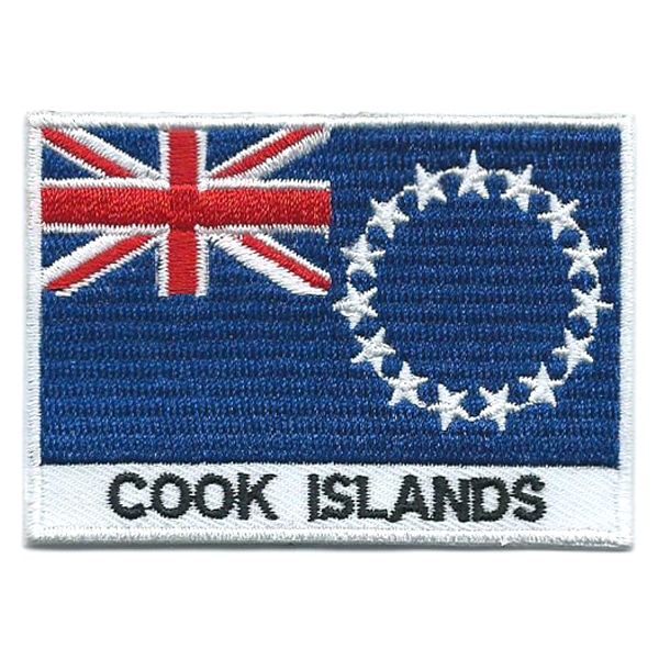 Embroidered iron on national flag of the Cook Islands with name text.