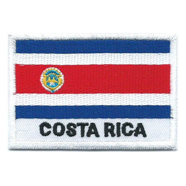 Embroidered iron on national flag of Costa RIca with name text.