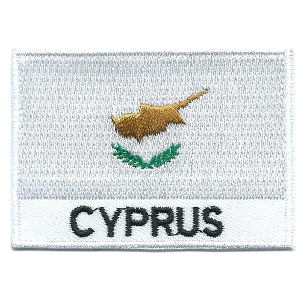 Embroidered iron on national flag of Cyprus with name text.