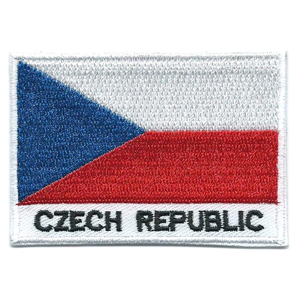 Embroidered iron on national flag of Czech Republic with name text.