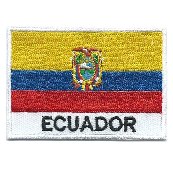Embroidered iron on national flag of Ecuador with name text.
