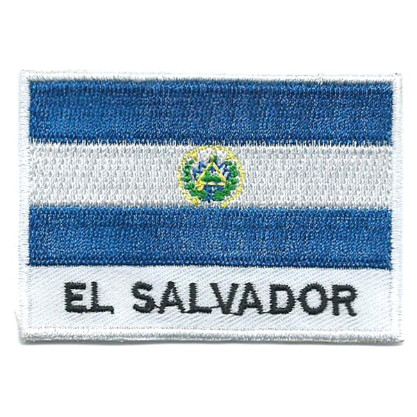 Embroidered iron on national flag of El Salvador with name text.