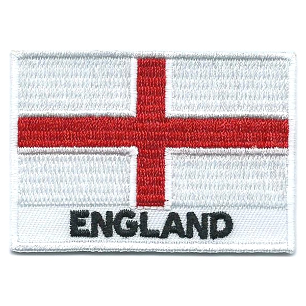 Embroidered iron on national flag of England with name text.