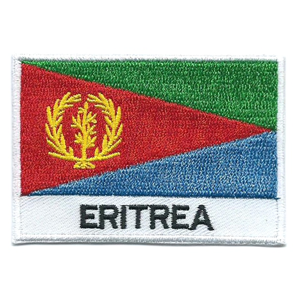 Embroidered iron on national flag of Eritrea with name text.
