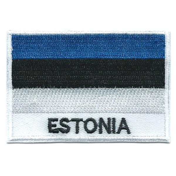 Embroidered iron on national flag of Estonia with name text.