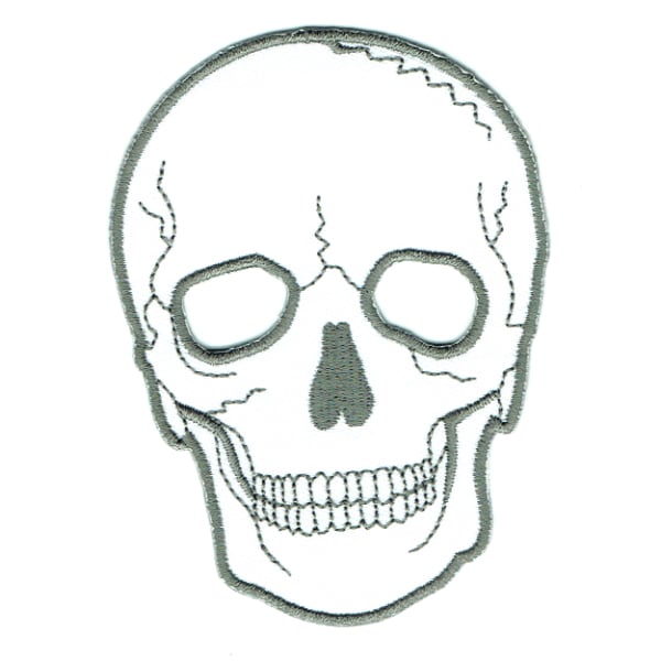 Iron on embroidered white death skull patch