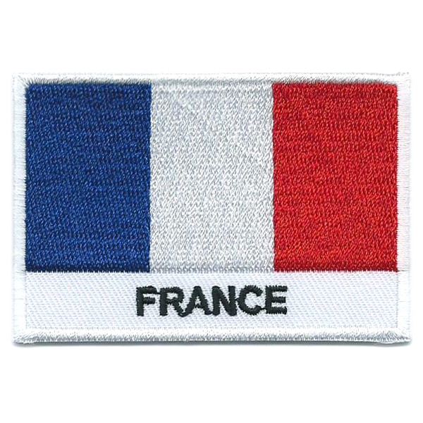 Embroidered iron on national flag of France with name text.