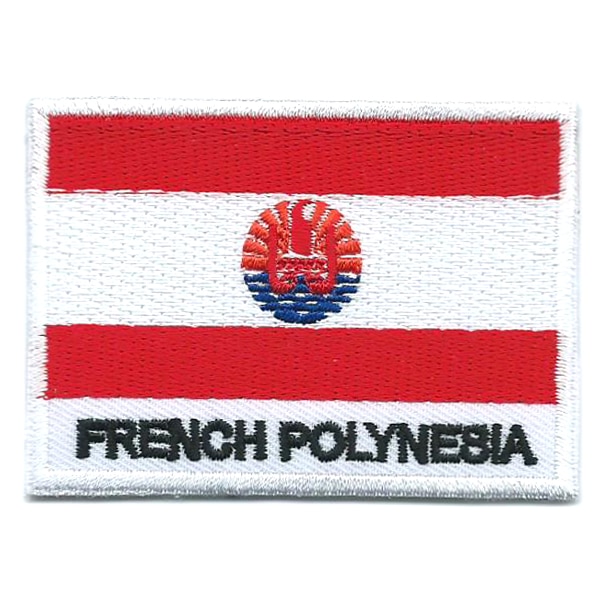 Embroidered iron on national flag of French Polynesia with name text.