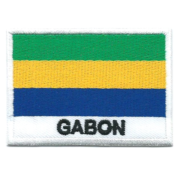 Embroidered iron on national flag of Gabon with name text.