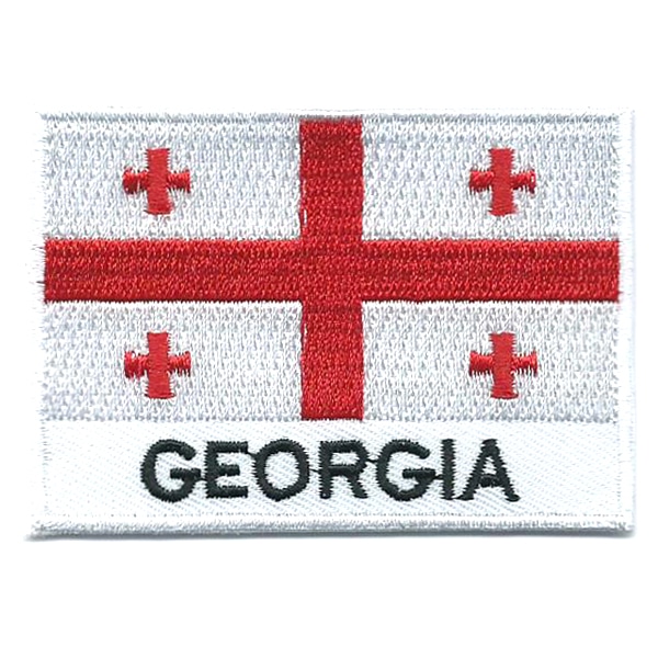 Embroidered iron on national flag of Georgia with name text.