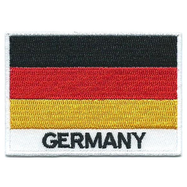 Embroidered iron on national flag of Germany with name text.