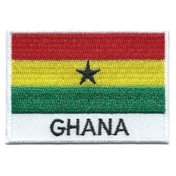 Embroidered iron on national flag of Ghana with name text.