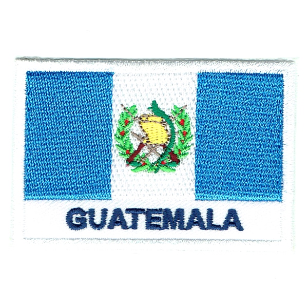 Embroidered iron on national flag of Guatemala with name text.