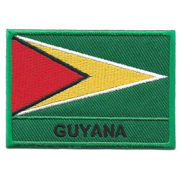 Embroidered iron on national flag of Guyana with name text.