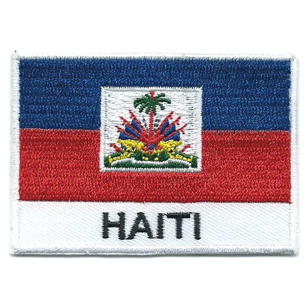 Embroidered iron on national flag of Haiti with name text.