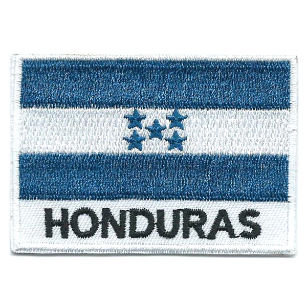 Embroidered iron on national flag of Honduras with name text.