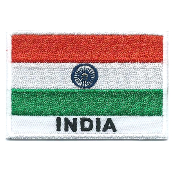 Embroidered iron on national flag of India with name text.