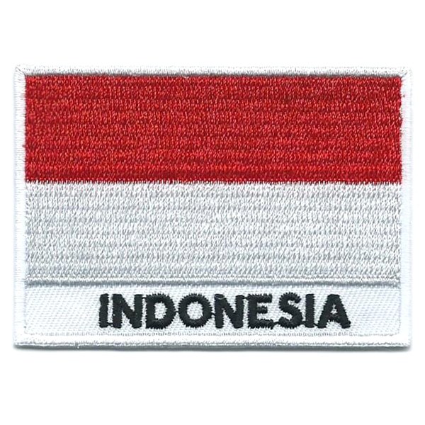 Embroidered iron on national flag of Indonesia with name text.