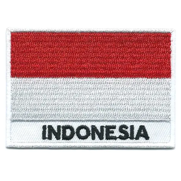 Embroidered iron on national flag of Indonesia with name text.