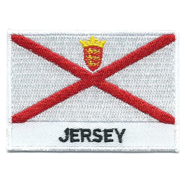 Embroidered iron on national flag of Jersey with name text