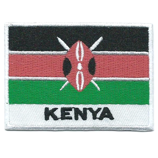 Embroidered iron on national flag of Kenya with name text.
