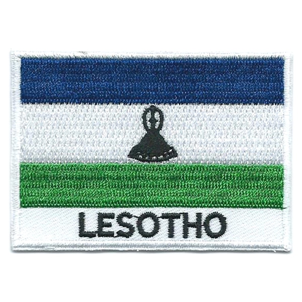 Embroidered iron on national flag of Lesotho with name text.