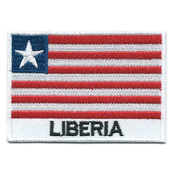 Embroidered iron on national flag of Liberia with name text.