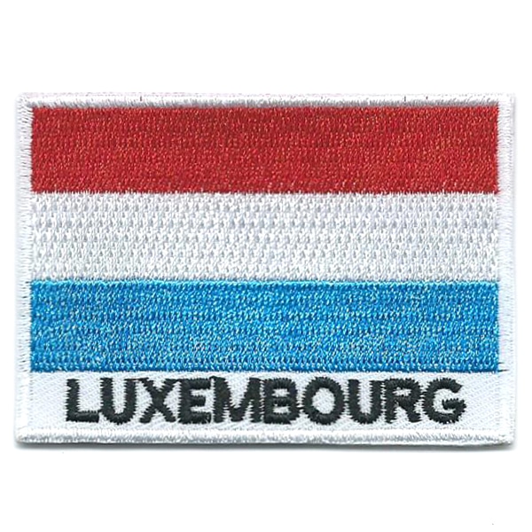 Embroidered iron on national flag of Luxembourg with name text.