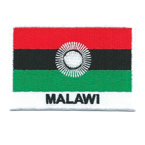 Embroidered iron on national flag of Malawi with name text.