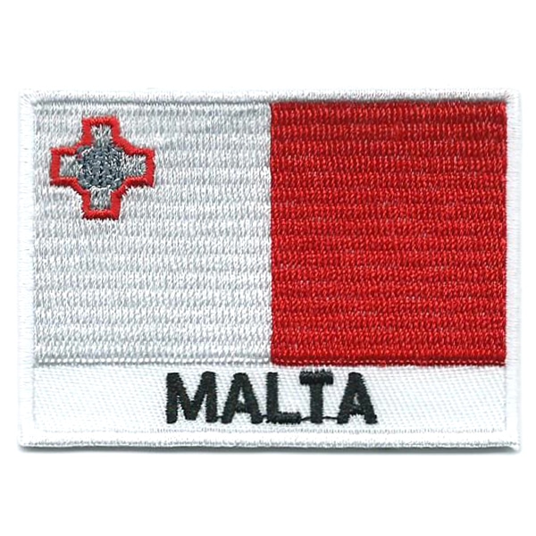 Embroidered iron on national flag of Malta with name text.