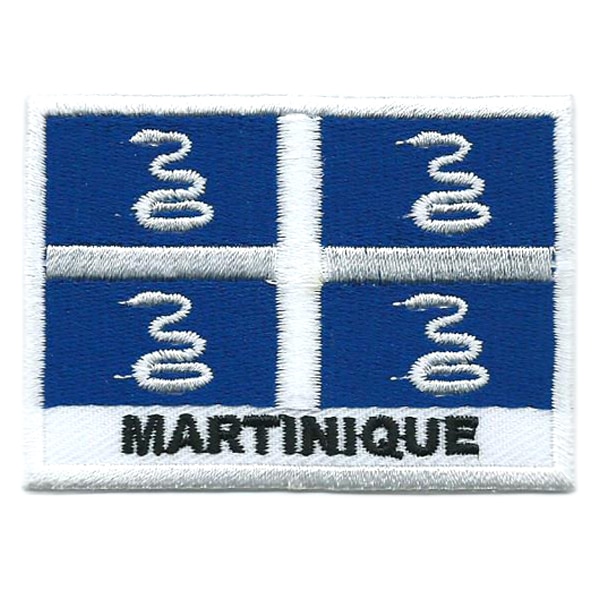 Embroidered iron on national flag of Martinique with name text.