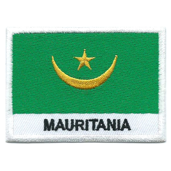 Embroidered iron on national flag of Mauritania with name text.