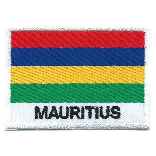 Embroidered iron on national flag of Mauritius with name text.