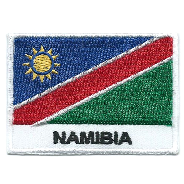 Embroidered iron on national flag of Namibia with name text.