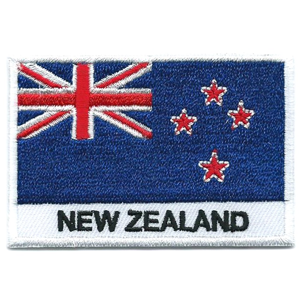 Embroidered iron on national flag of New Zealand with name text.