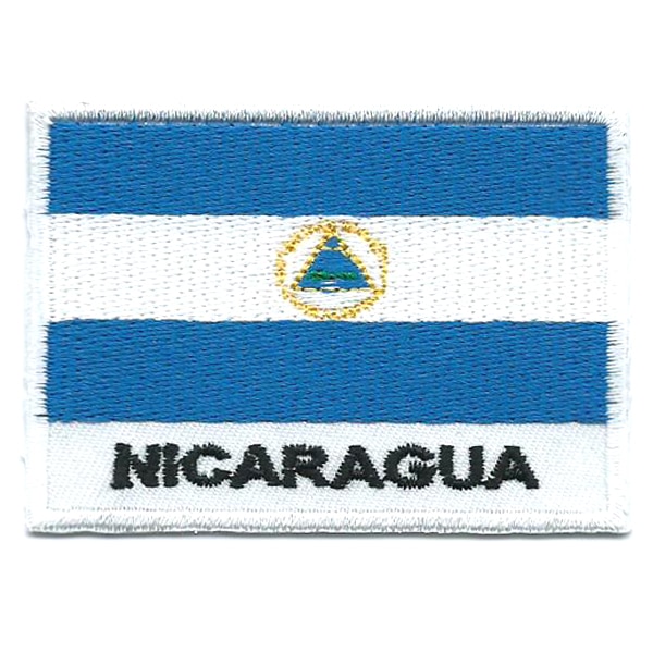 Embroidered iron on national flag of Nicaragua with name text.