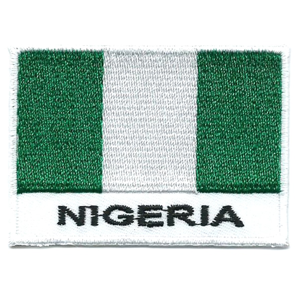 Embroidered iron on national flag of Nigeria with name text.