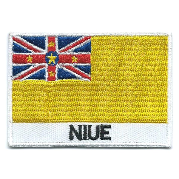 Embroidered iron on national flag of Niue with name text