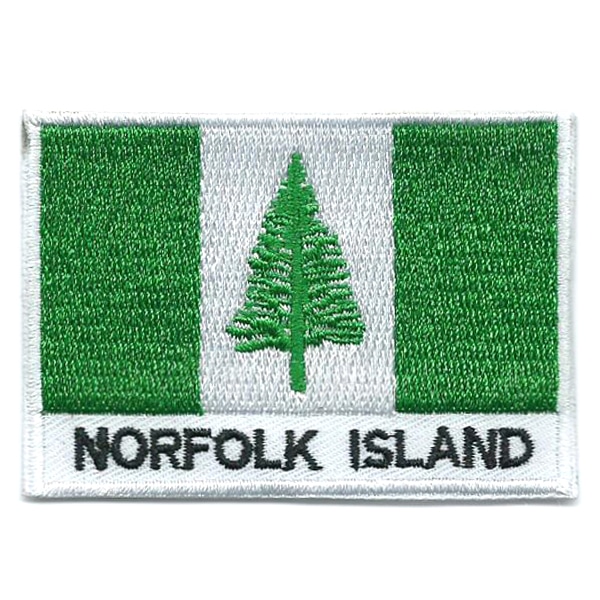 Embroidered iron on flag of Norfolk Island with name text.
