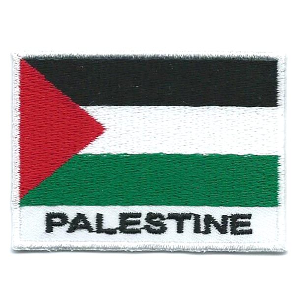 Embroidered iron on national flag of Palestine with name text.